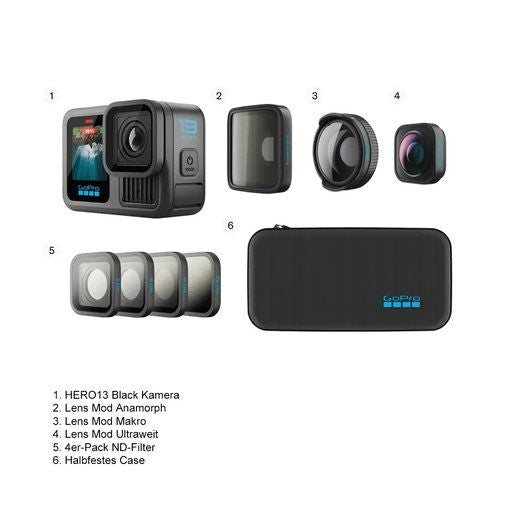GoPro HERO13 Black+HB-Series Lens Bundle Actioncam+3 Obj.-Module+4er-P. ND-Filter